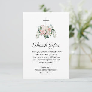Religious Christian Pink Floral Funeral Thank You Card