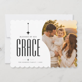 Religious Christian Scalloped Photo Christmas Holiday Card