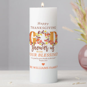Religious Christian Thanksgiving Faith Bible Quote Pillar Candle