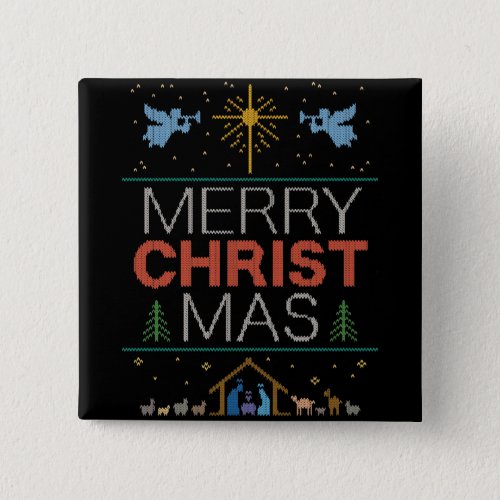 Religious Christian Ugly Merry Christmas Sweater Pinback Button