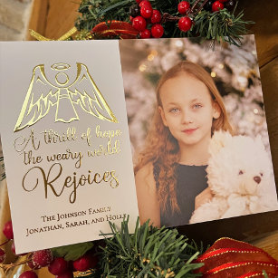 Religious Christmas Angel Elegant Kids Photo Gold Foil Holiday Card