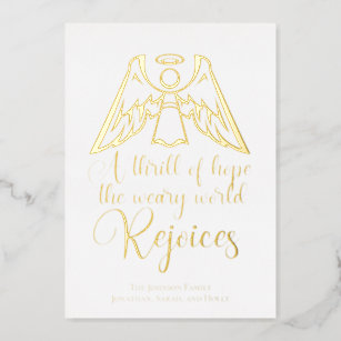 Religious Christmas Angel Rejoice Custom Gold Foil Holiday Card