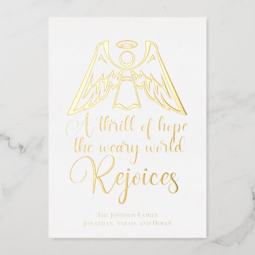 Religious Christmas Angel Rejoice Custom Gold Foil Holiday Card