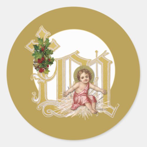 Religious Christmas Baby Jesus Floral Marian Cross Classic Round Sticker