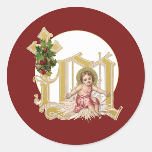 Religious Christmas Baby Jesus Floral Marian Cross Classic Round Sticker