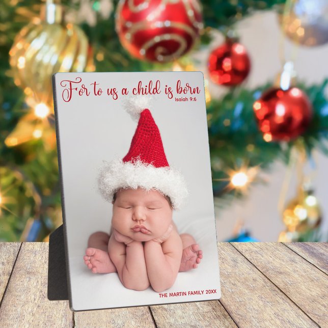 Religious Christmas Bible Verse Elegant Baby Photo Plaque (Creator Uploaded)