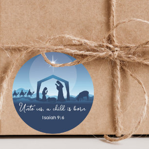 Religious Christmas Bible Verse Nativity Scene Classic Round Sticker