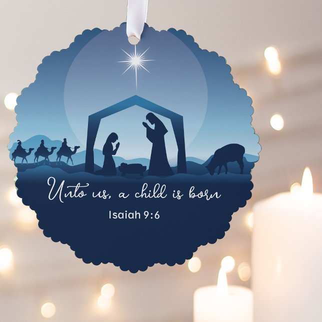 Religious Christmas Bible Verse Nativity Scene Ornament Card (Creator Uploaded)