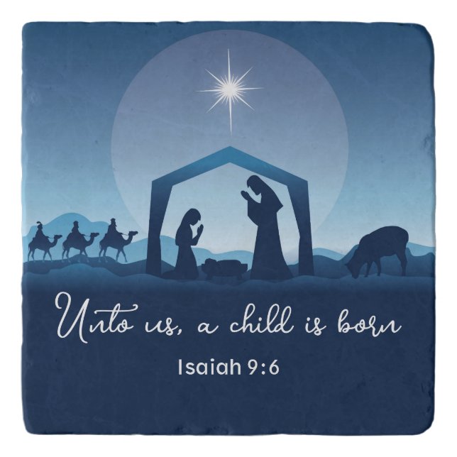 Religious Christmas Bible Verse Nativity Scene Trivet (Front)