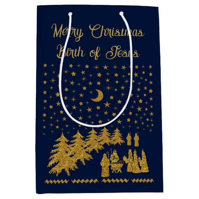 Religious Christmas, Birth of Jesus Medium Gift Bag (Front)