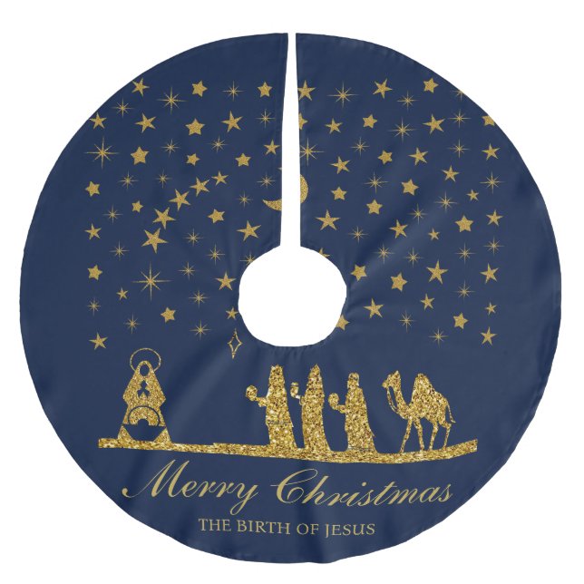 Religious Christmas, Birth of Jesus, Three King's Brushed Polyester Tree Skirt (Front)