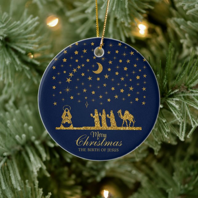 Religious Christmas, Birth of Jesus, Three King's Ceramic Ornament (Tree)