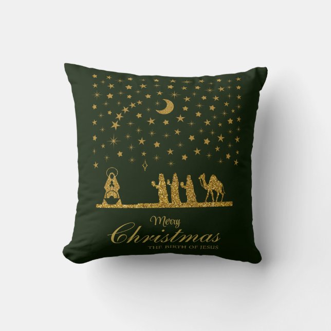 Religious Christmas, Birth of Jesus, Three King's Throw Pillow (Front)