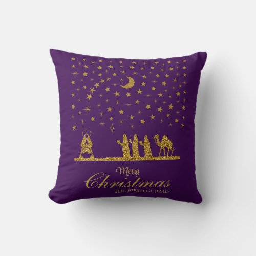 Religious Christmas Birth of Jesus Three Kings Throw Pillow