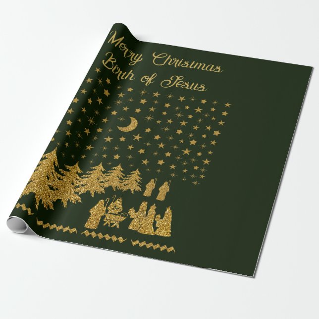 Religious Christmas, Birth of Jesus Wrapping Paper (Unrolled)