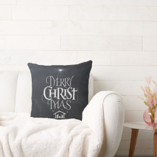 Religious Christmas Black Chalkboard Jesus Christ Throw Pillow