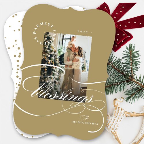 Religious Christmas Blessings Calligraphy Photo Holiday Card