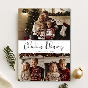 Religious Christmas Blessings With Kids Photo Holiday Card