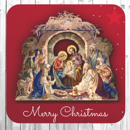 Religious Christmas Card Baby Jesus Envelope Square Sticker