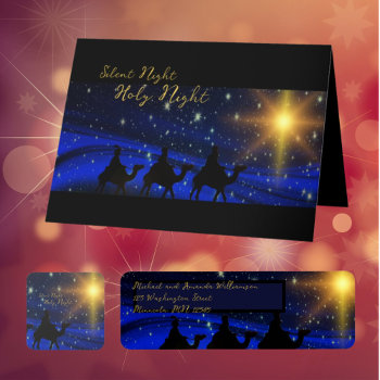 Religious Christmas Card Blue Blessing Elegant by KrisHarty at Zazzle