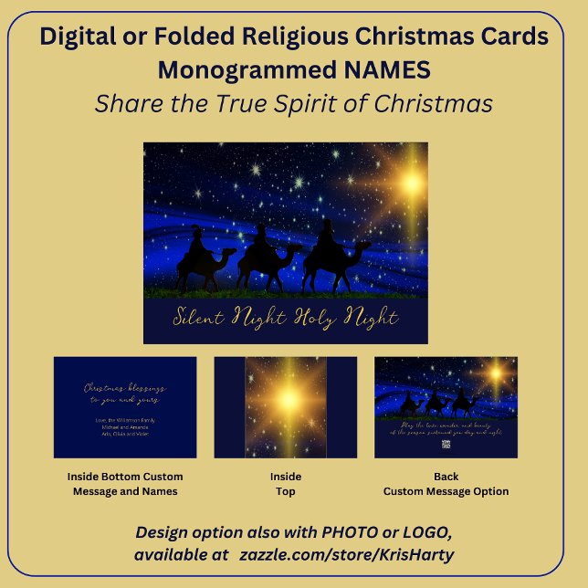 Religious Christmas Card Blue Blessing Elegant (Share the true Spirit of Christmas with loved ones with this sacred imagery of the Three Wise Men.)