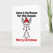 Religious Christmas Card Cute Reindeer Jesus