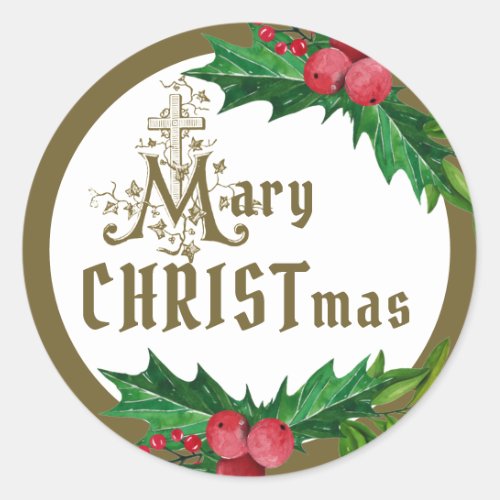 Religious Christmas Catholic Virgin Mary Cross Classic Round Sticker