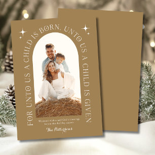 Religious Christmas Family Photo Minimalist Gold Holiday Card
