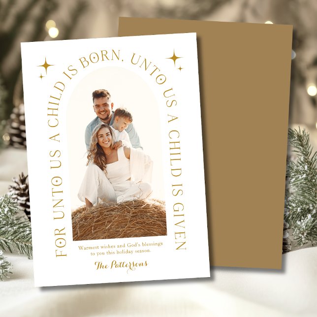Religious Christmas Family Photo Minimalist Gold Holiday Card (Creator Uploaded)