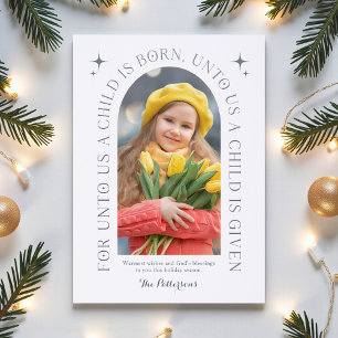 Religious Christmas Family Photo Minimalist Letterpress Photo Cards