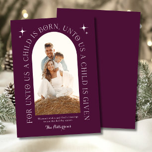 Religious Christmas Family Photo Purple Minimalist Holiday Card