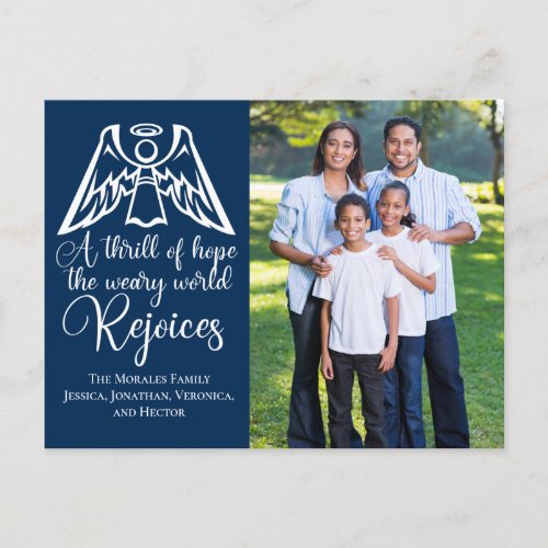 Religious Christmas Family Photo Rejoice Navy Blue Postcard