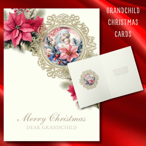 Religious Christmas Grandchild Poinsettias Card