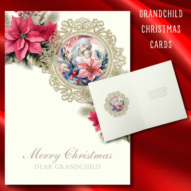 Religious Christmas Grandchild Poinsettias Card (Creator Uploaded)