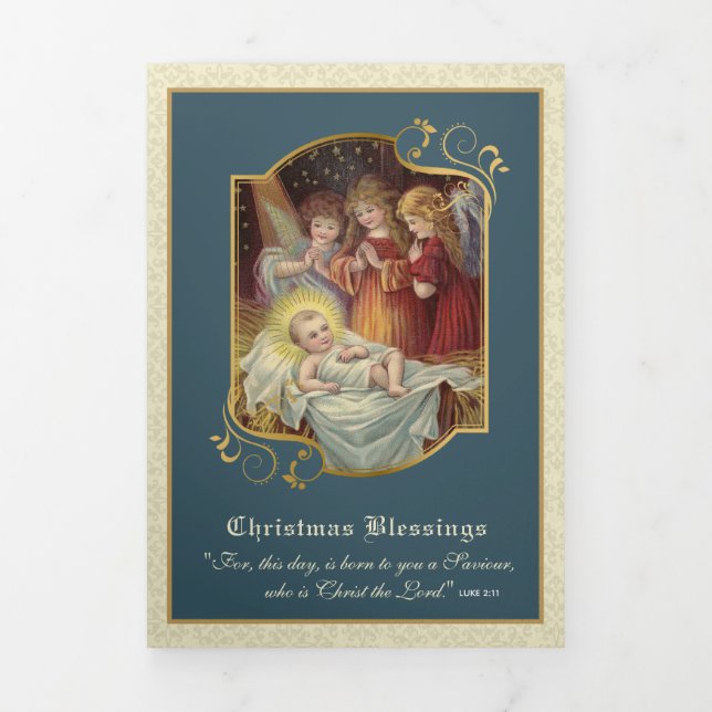 Religious Christmas Jesus Angels Poem Tri-Fold Holiday Card (Cover)