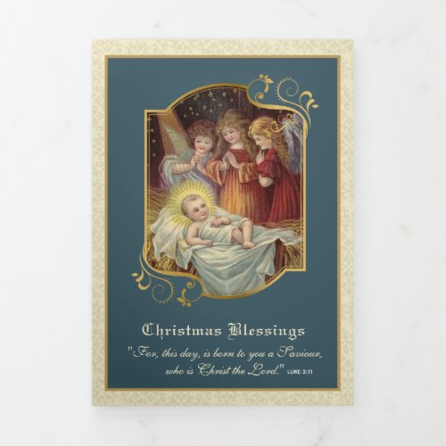 Religious Christmas Jesus Angels Poem Tri_Fold Holiday Card