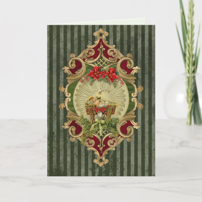 Religious Christmas Jesus in Manger Vintage Holiday Card (Front)