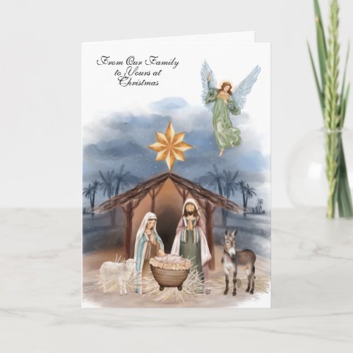 Religious Christmas Jesus Mary Joseph Watercolor Card