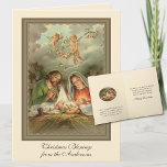 Religious Christmas Jesus St. Joseph Virgin Mary  Holiday Card<br><div class="desc">Featuring a  beautiful personalized Christmas traditional Catholic religious vintage print of Virgin Mary,  St. Joseph and Angels  gazing upon the Christ Child as He lie in the manger. All text and fonts may be modified.</div>