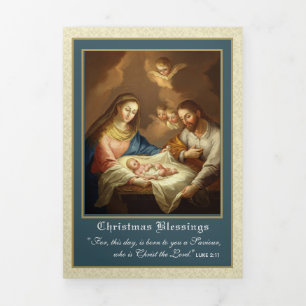 Religious Christmas Jesus Virgin Mary Poem Tri-Fol Tri-Fold Holiday Card
