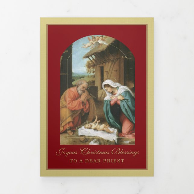 Religious Christmas Jesus Virgin Mary St Joseph  Tri-Fold Holiday Card (Cover)