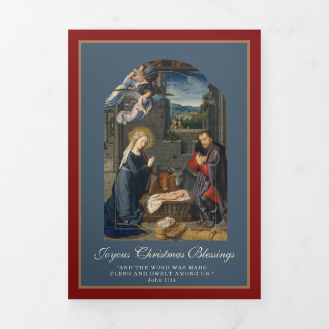 Religious Christmas Jesus Virgin Mary St Joseph Tri-Fold Holiday Card (Cover)