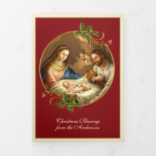 Religious Christmas Jesus Virgin Mary St Joseph Tri-Fold Holiday Card