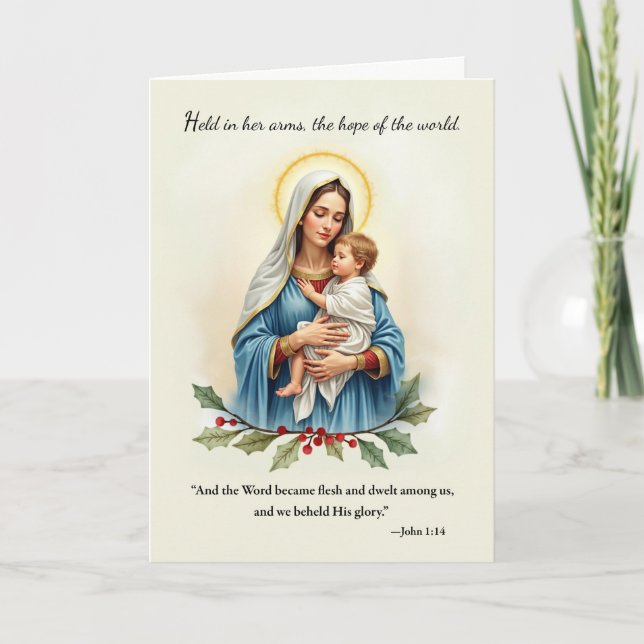 Religious Christmas Mary Madonna and Child Peace Card (Front)