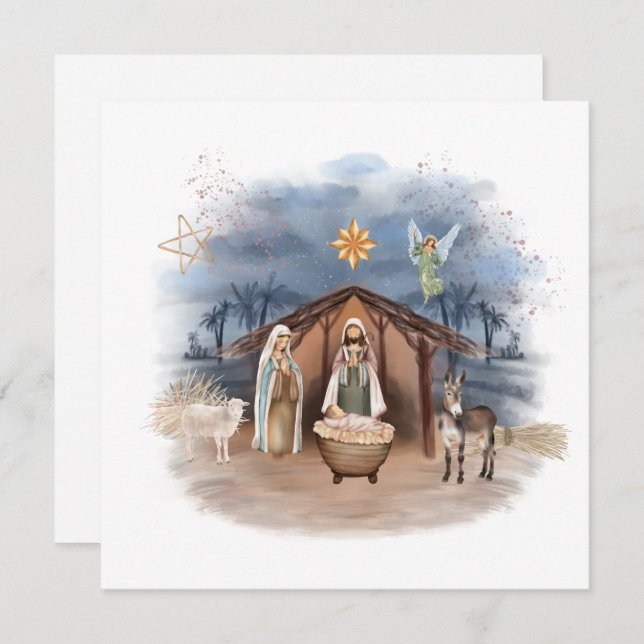 Religious Christmas Nativity Birth Jesus Christ In Invitation (Front/Back)