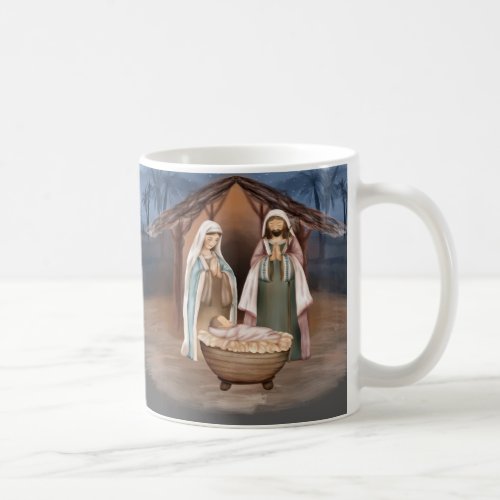 Religious Christmas Nativity Scene and Scripture Coffee Mug