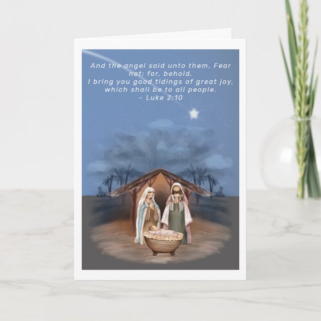 Religious Christmas Nativity Scene and Scripture Holiday Card (Front)