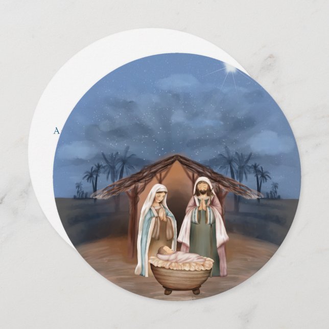 Religious Christmas Nativity Scene and Scripture Holiday Card (Front/Back)