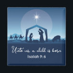 Religious Christmas Nativity Scene Blue Christian Magnet<br><div class="desc">This beautiful blue drawing of the nativity scene is a gorgeous religious Christmas magnet for a devout family. Unto us a child is born. Send holiday blessings with this gift for a Christian church.</div>