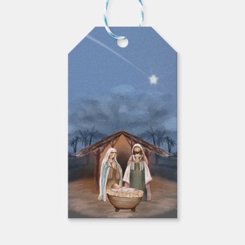 Religious Christmas Nativity Scene Gift Tags